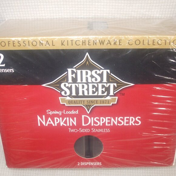 First Street Napkin Dispensers 2-Sided Spring Loaded Brushed Stainless 1Box of 2 - Picture 7 of 8
